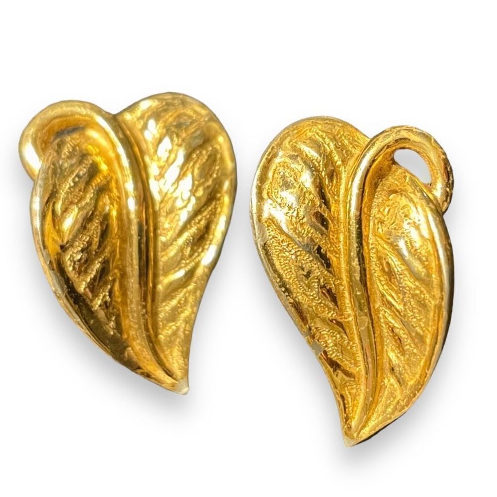 Vintage Tortolani Gold Tone Leaf Clip On Earrings Retro Costume Signed